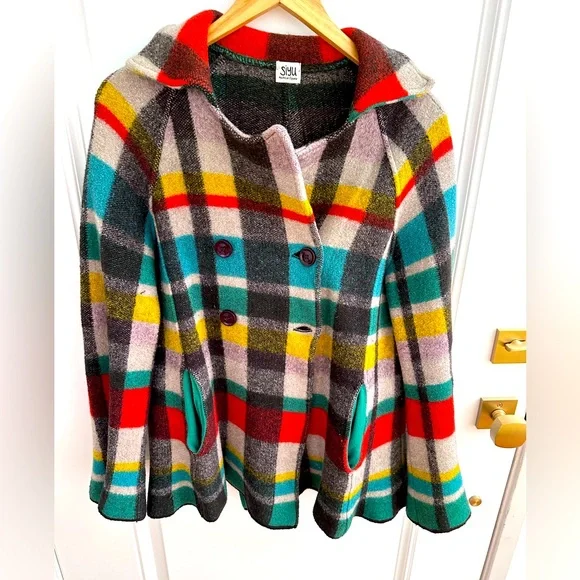Anthropologie SIYU Multicolor Plaid 100% Wool Coat Size XL - Small - Picture 3 of 9
